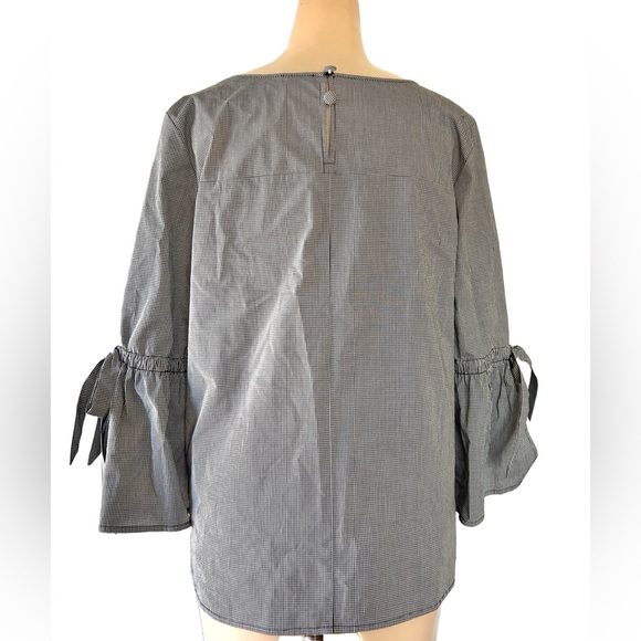 J. Crew Black & White Micro Gingham Blouse with Bow Tie Bell Sleeves Size Small - Picture 4 of 5
